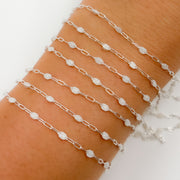 Sterling Silver White Color Opal Enamel Cable Chains